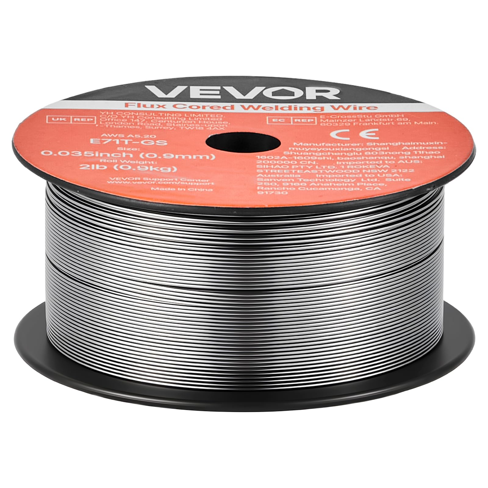 VEVOR Alambre de Soldadura MIG con Núcleo Fundente, E71T-GS, 0,9 mm, 0,9 kg, Acero Dulce sin Gas, con Bajas Salpicaduras para Soldadura por Arco en Cualquier Posición, para Exteriores, 3 Rollos