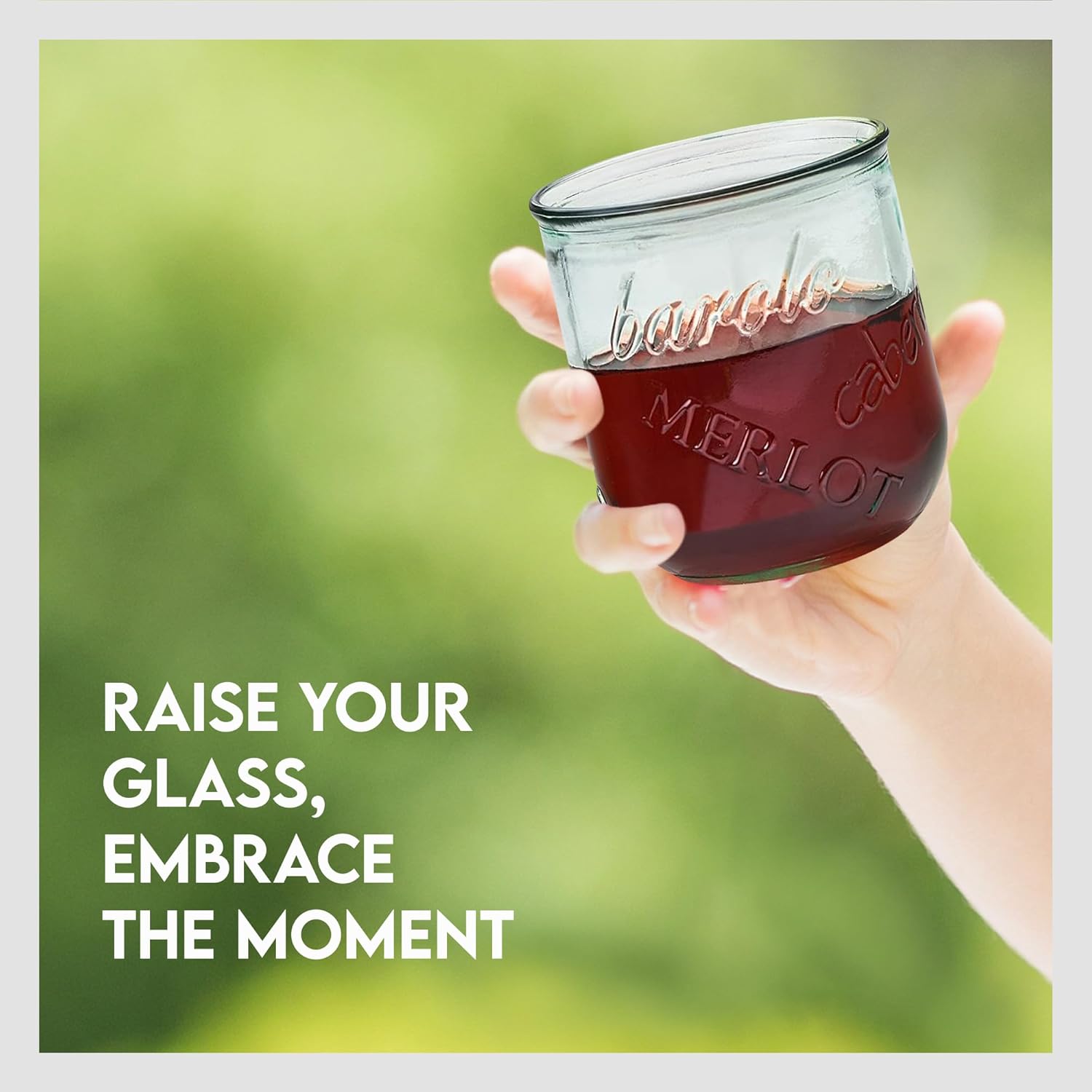 Amici Home Vino Stemless Wine Glasses | 12oz Italian Made, Recycled Green Glass Cute Water Tumblers for Wine, Beer, Juice, Cocktails, Fresh Drinks (Set of 6) Clear