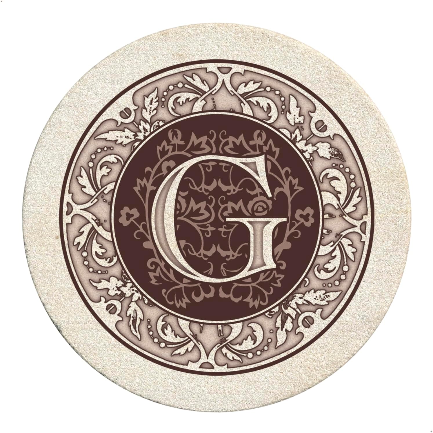 Thirstystone Monogram Coasters, All Natural Stone with Non-Slip Cork Backing, Drink Absorbent & Protects Table, Great for Gifts, Letter G (Set of 4)