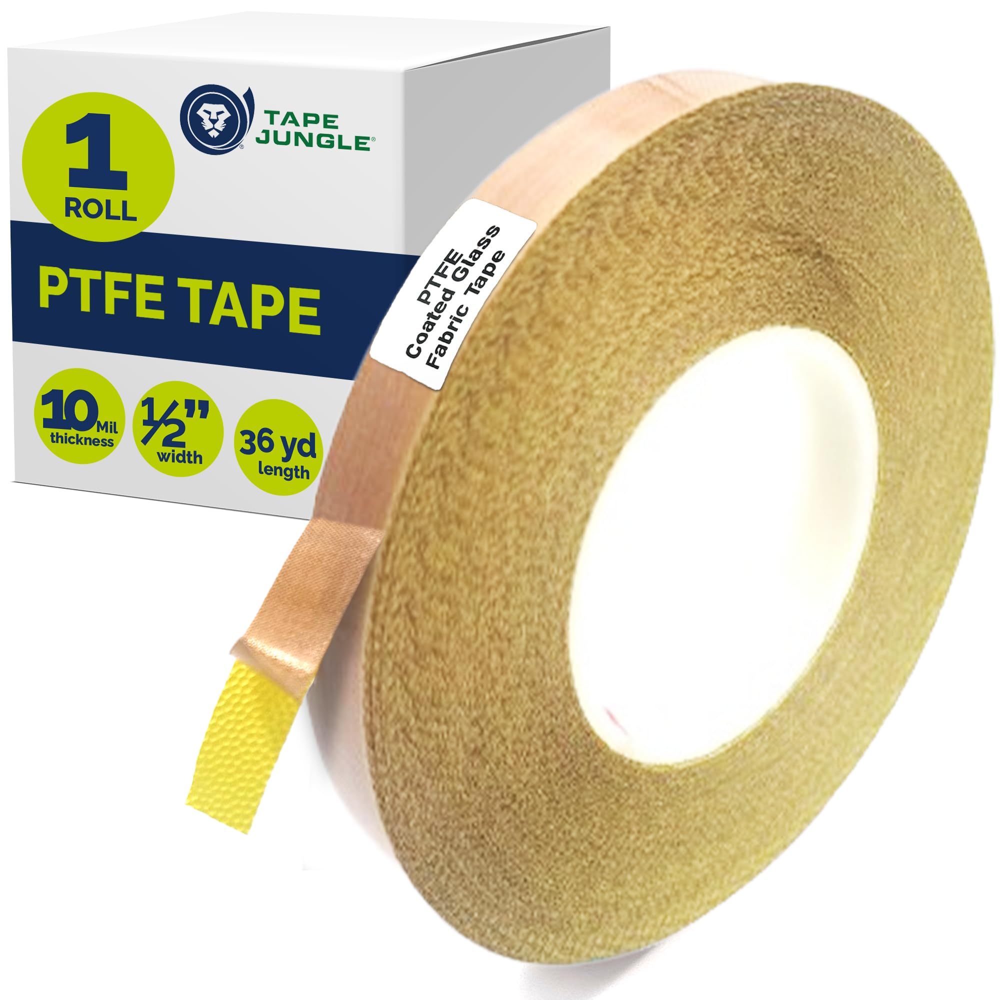 PTFE Coated Glass Fabric Tape 10 Mil (78110) (1/2" (12.7mm) x 36Yd-1 Roll Per Case, Brown, with Liner)