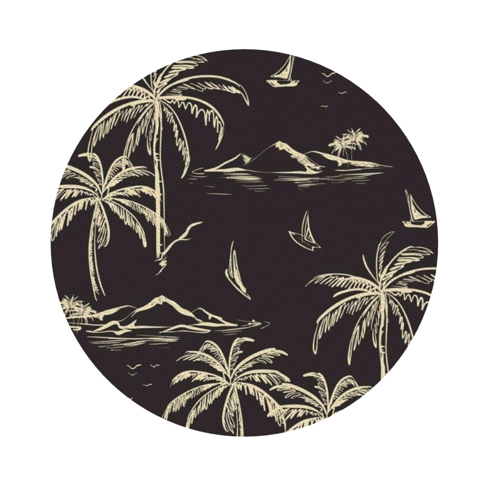Palm Tree PU Leather Coasters Set of 6 Round Drink Coasters