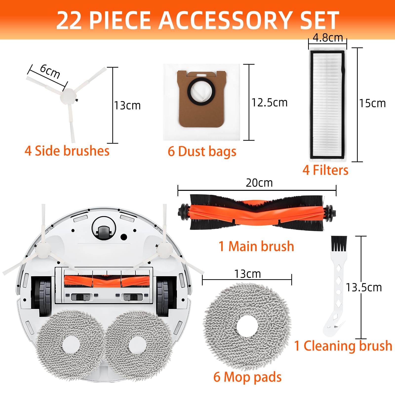 USHOP 18-częściowy zestaw akcesoriów do Xiaomi Robot Vacuum X20+/ X10+ Dreame S10 / L10s Ultra robot odkurzający