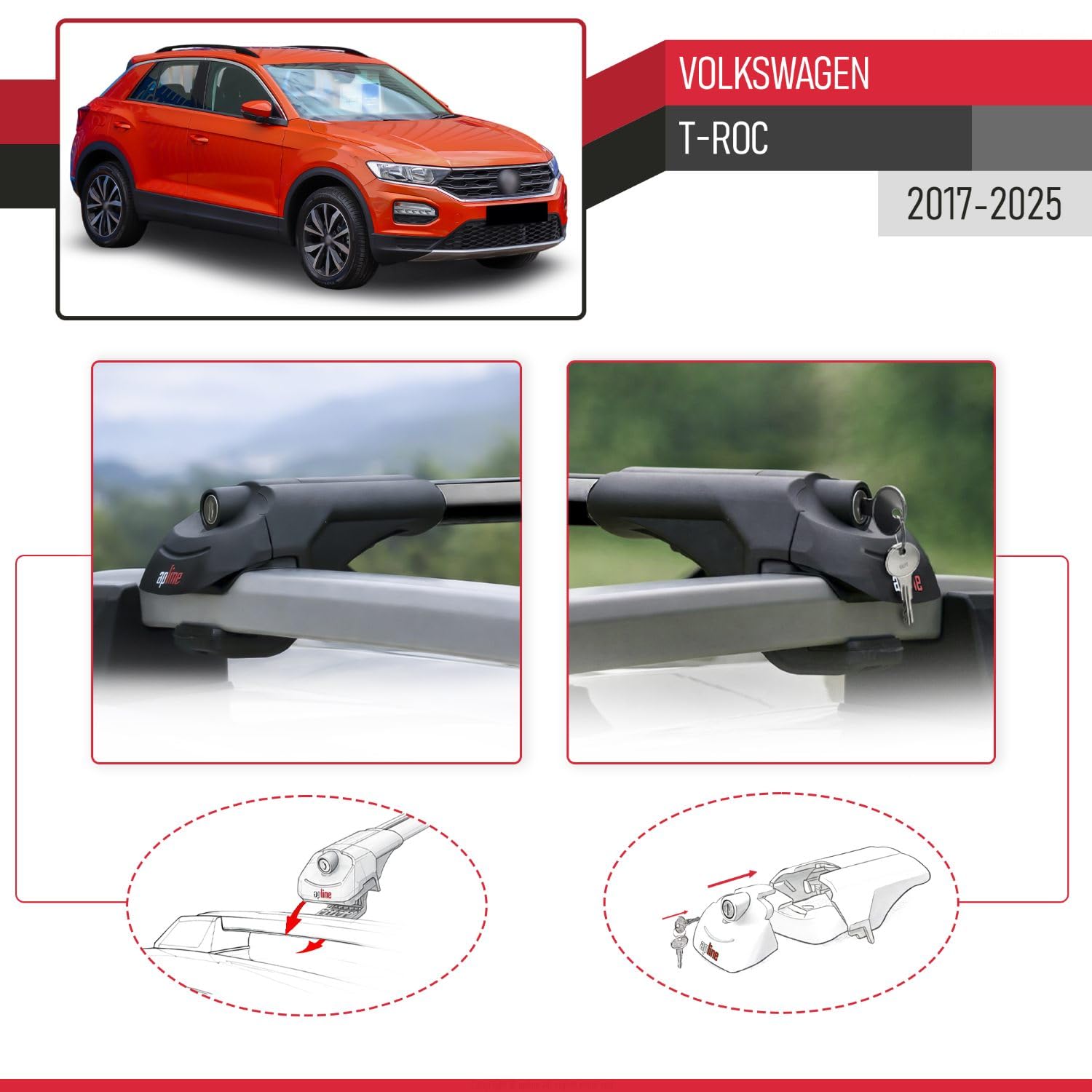 Compatibile con Volkswagen T-Roc 2017-2025 Modello ACE-1 Barre Tetto Portapacchi Auto Barre Portatutto Nero Alluminio 2 Barre