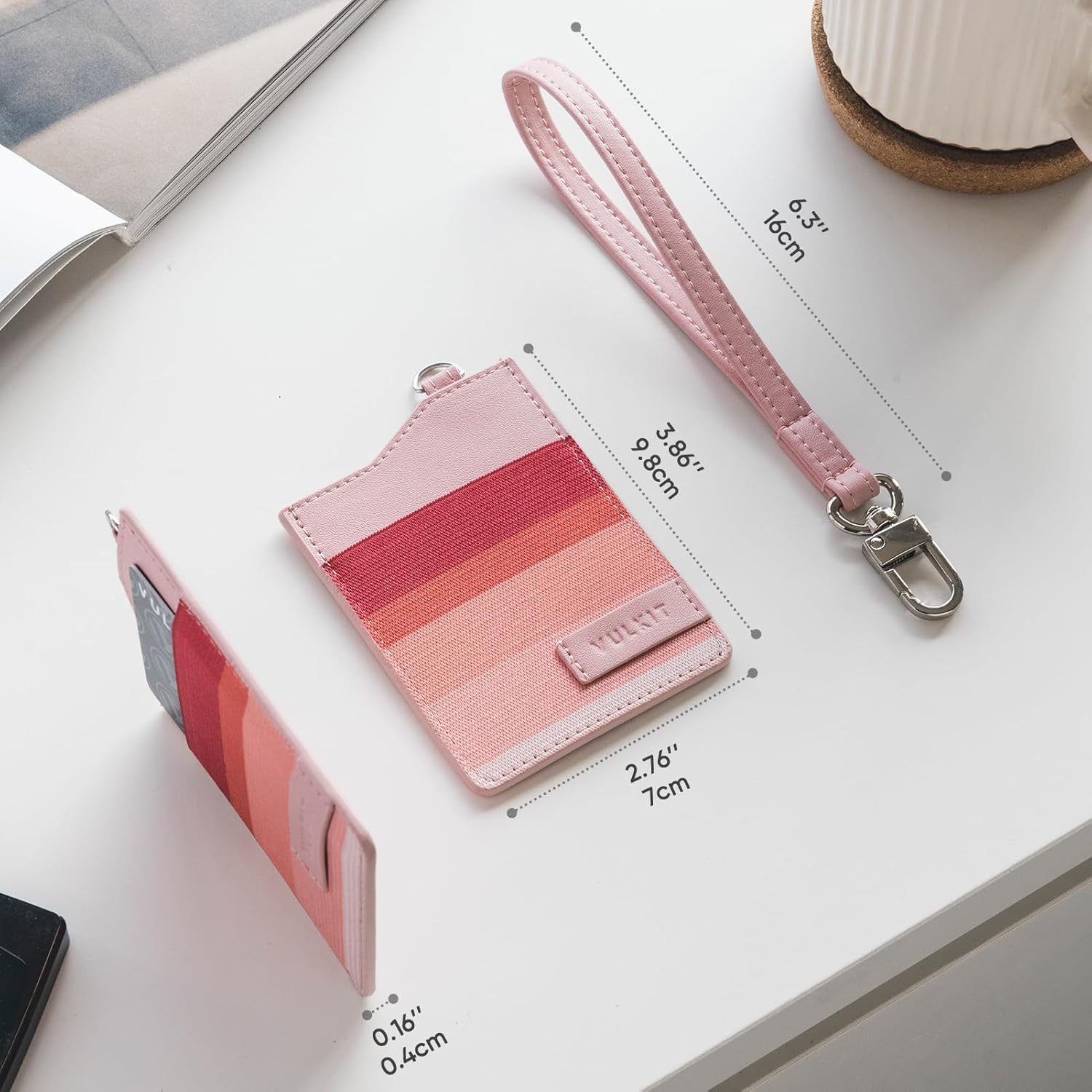 VULKIT Small Wallet for Women, Slim RFID Leather Credit Card Holder for Men, Mini Thin Purse with Wristlet Keychain(Pink) - Image 2