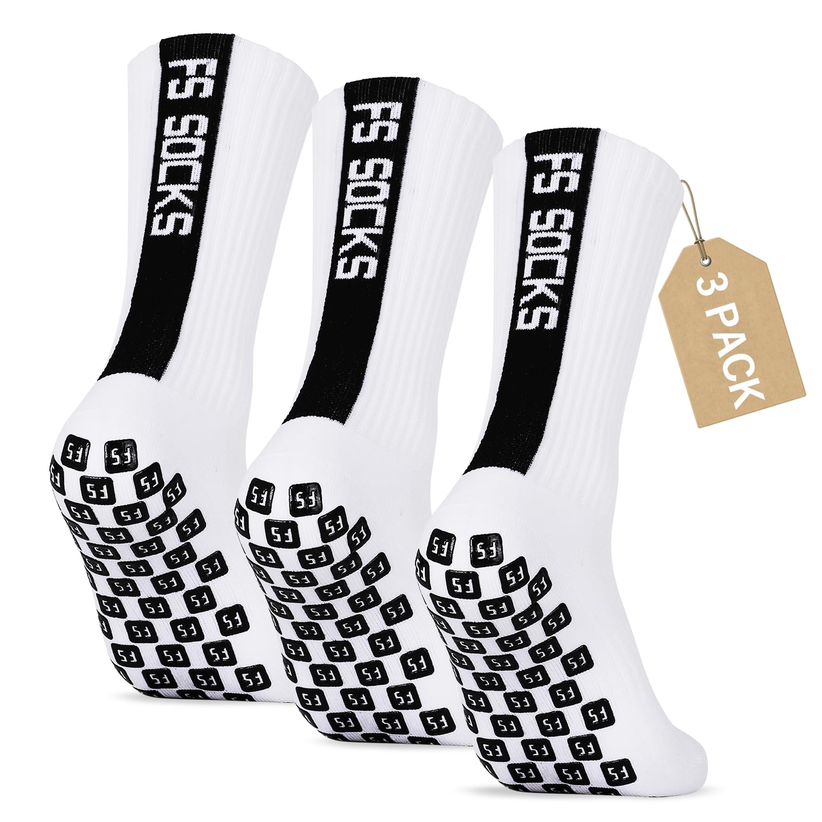 Gohanny Fußballsocken 3 Paar Grip Socken Fussball 35-39 39-46 für Herren Damen Kinder Rutschfeste Fussballsocken Männer Fussball Socken für Basketball Wandern Laufe