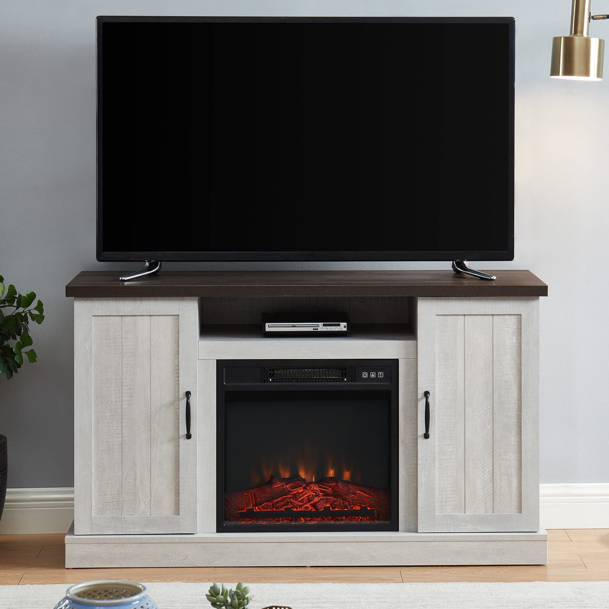 Amazon.com: EDYO LIVING Rustic Farmhouse Electric Fireplace TV Stand Media  Center Storage Television Console Shelves Entertainment Center with Remote  Control for 55 TVs Gray : Home u0026 Kitchen