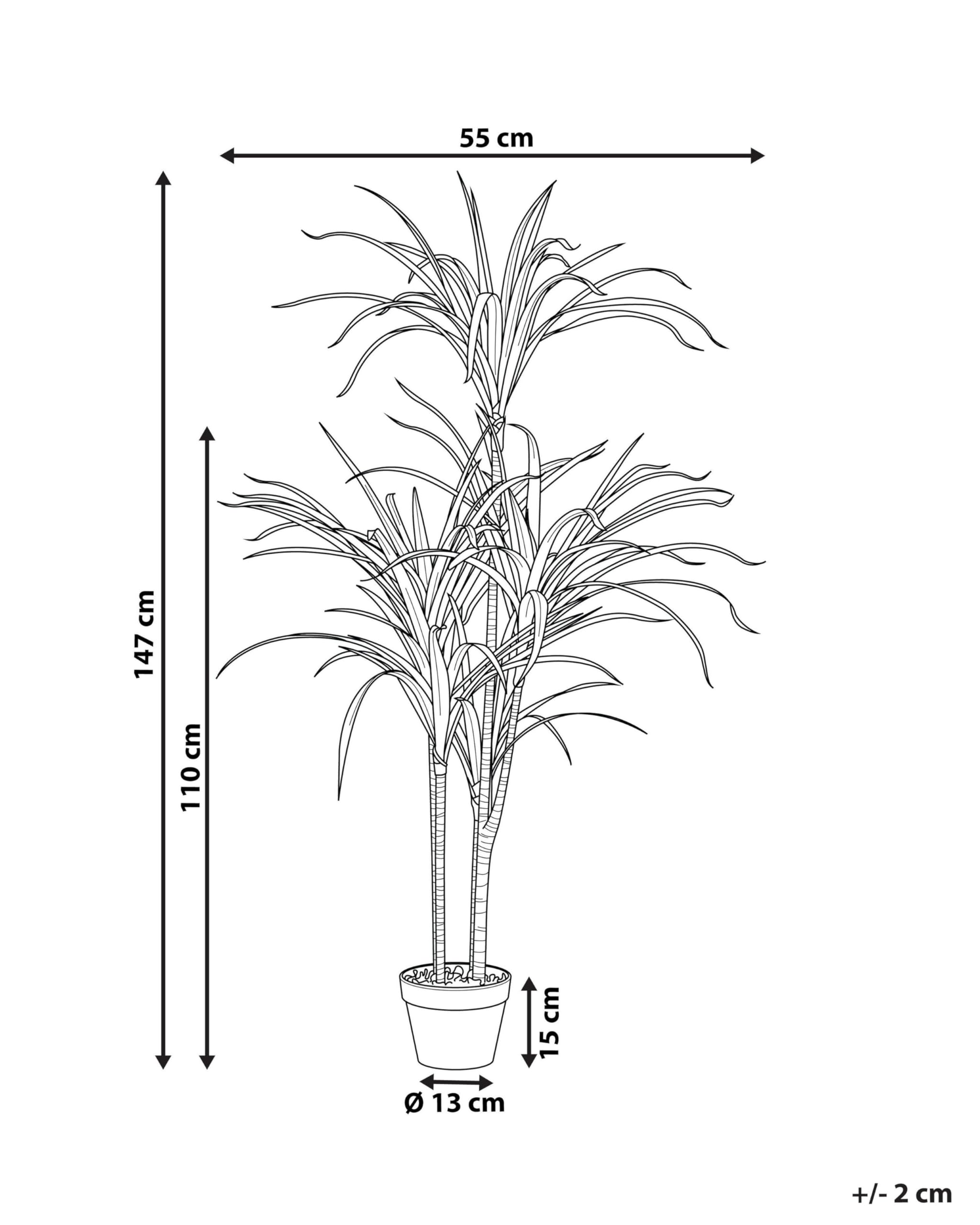 Beliani Dekorative Kunstpflanze in Drachenbaum-Form mit Topf 147 cm grün Dracaena Anita