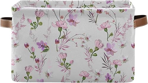 ALAZA Cesta de almacenamiento de flores de clavel rosa y morado para estantes para organizar el armario, estante del cuarto del bebé, juguete de la