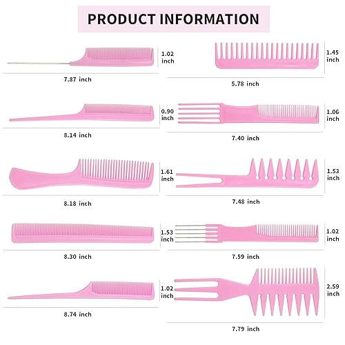 Miniatura 2 de Juego de 10 peines profesionales para estilistas de cabello, peines para estilistas, peines gruesos de dientes finos, estilos de cabello para mujeres