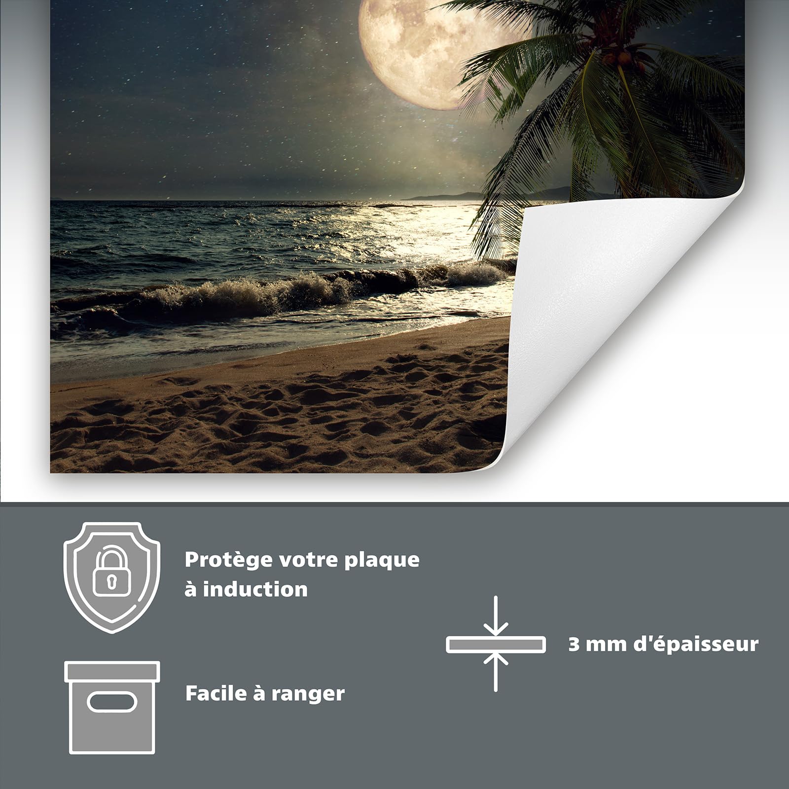 TMK ArtDeko Protege Plaque Induction 60x52 cm Deco Cuisine Accessoires Pratique Protection De Vitroceramique, Tapis de protection enroulable - Mer Nuit