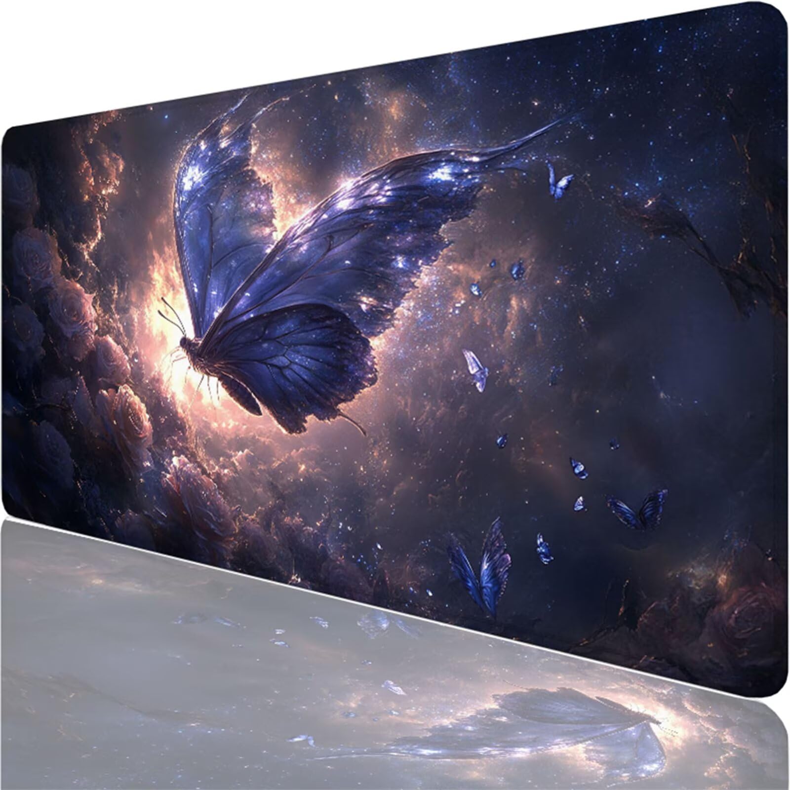 Podkładka pod mysz do gier XXL,1400x600x3mm niebieska podkładka pod mysz, duża podkładka pod biurko ze specjalną powierzchnią poprawia szybkość i precyzję, wodoodporna podkładka pod mysz motyl na