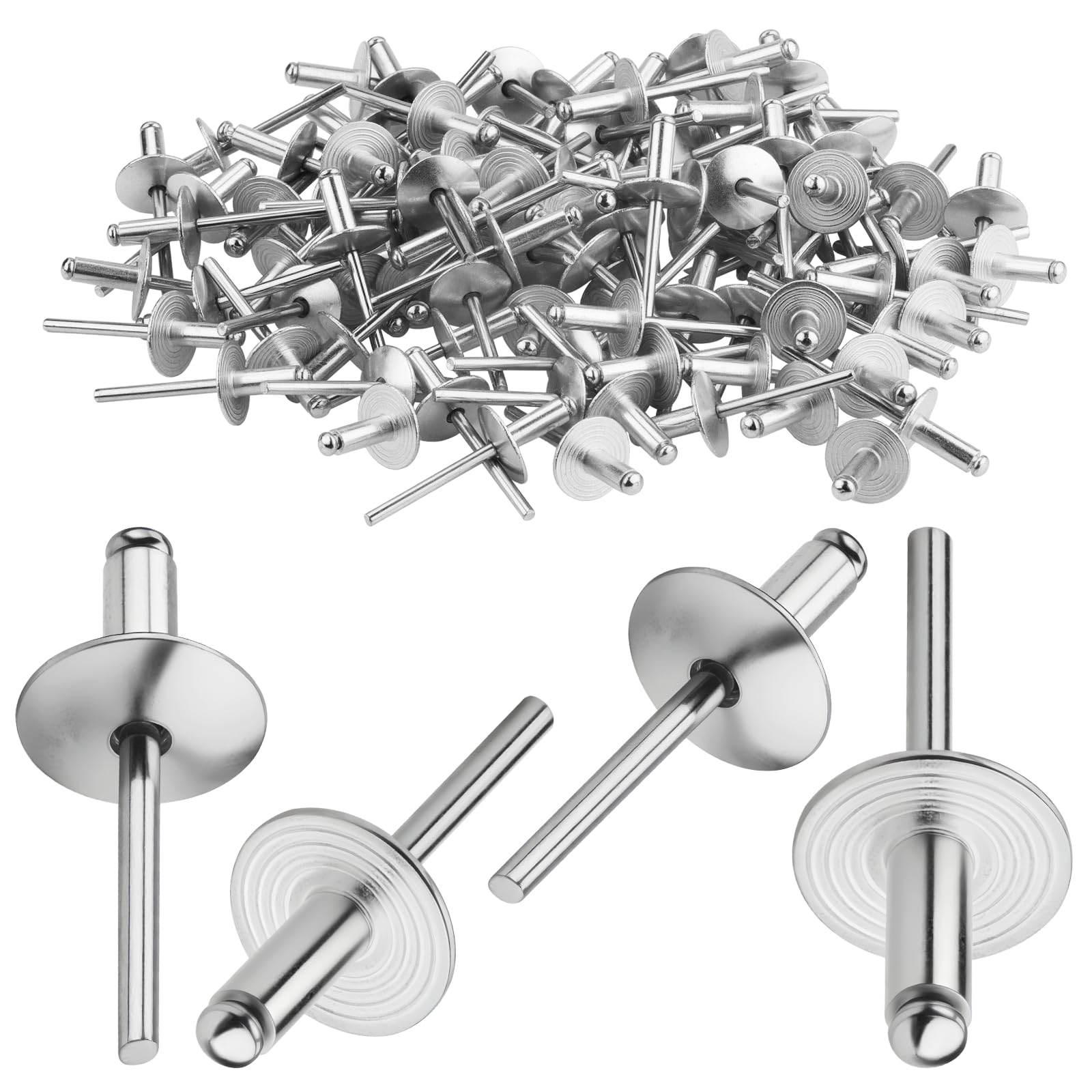 TXXATX 4x12 mm Blindnieten mit Großem Flansch 120 Stück Kuppelkopf Popnieten Silber Blindnieten 4 mm Alu Nieten für Holzbearbeitung Möbel Blech Kraftfahrzeuge Mechanische Ausrüstung Industrie