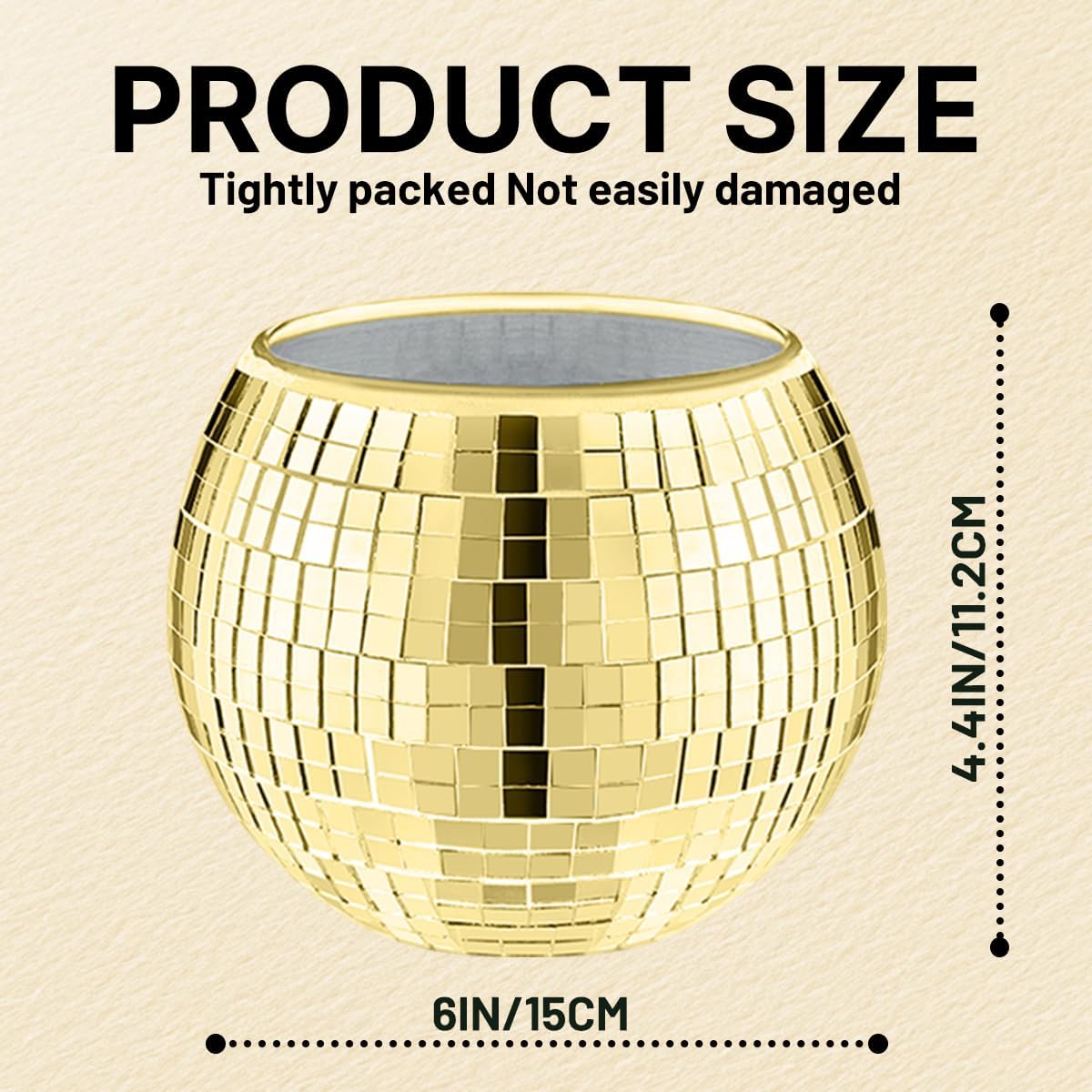 2 Pcs Disco Ball Vase,4.4 x 6 Inch Mirrored Disco Ball Planter,Disco Ball Candle Holders Perfect Disco Decorative Planters for Living Room Bedroom Table Wedding Party Birthday(Gold)