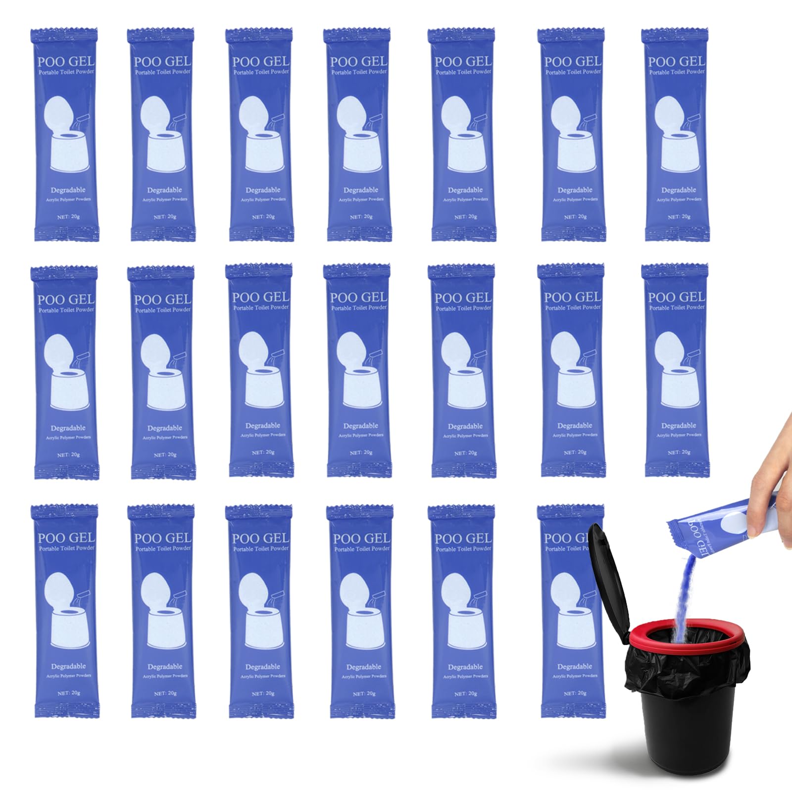 Portable Toilet Absorbent Gel, 20g /Pack Portable Toilet Powder Poo Urine Powder, Camping Toilet Chemicals for Camping Outdoor Hiking