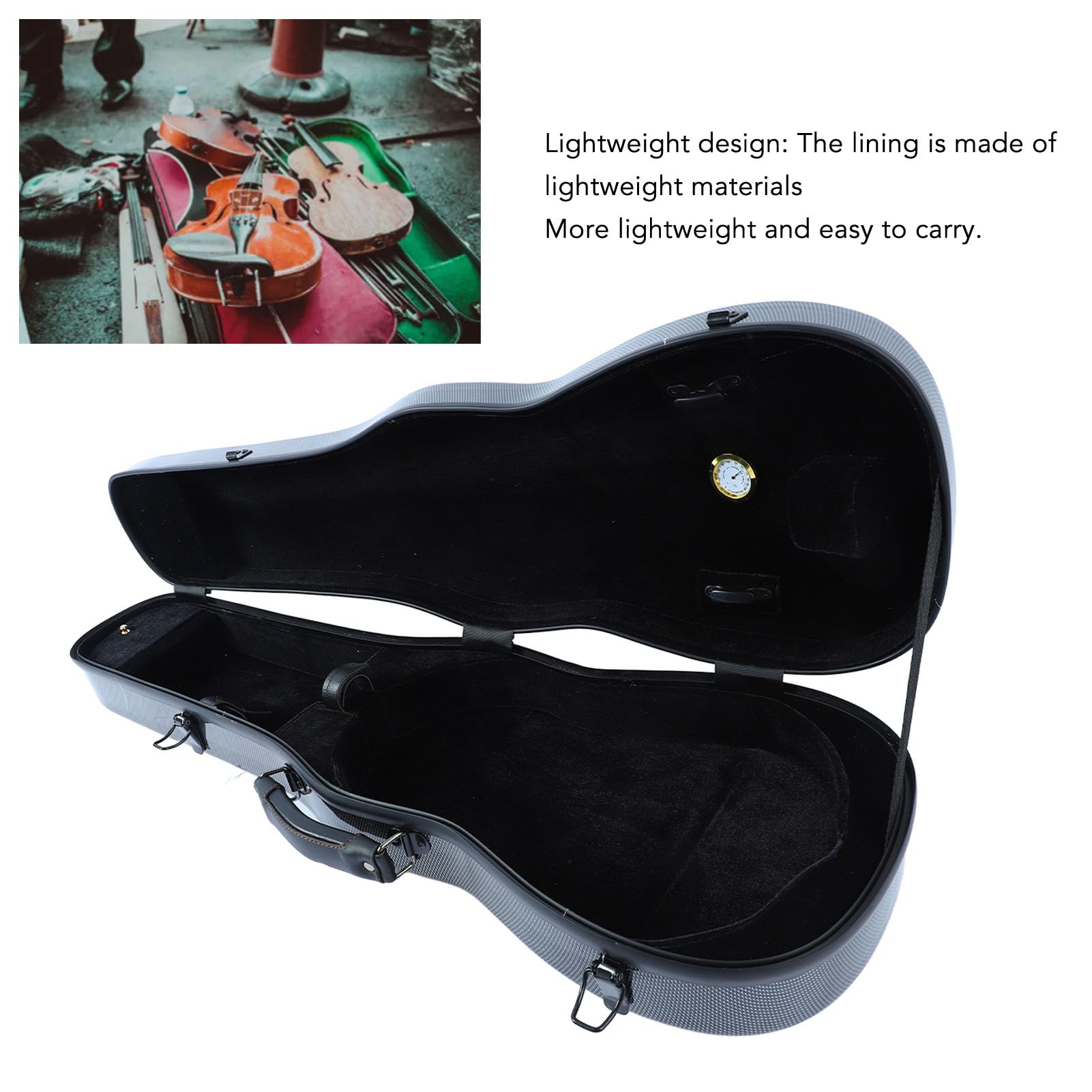 Scatola per Violino, Sostituzione Custodia Rigida Portatile Leggera in Fibra di Carbonio con Cinghie per Igrometro, Scatola per Violino in Fibra di Carbonio 4/4 a Grandezza