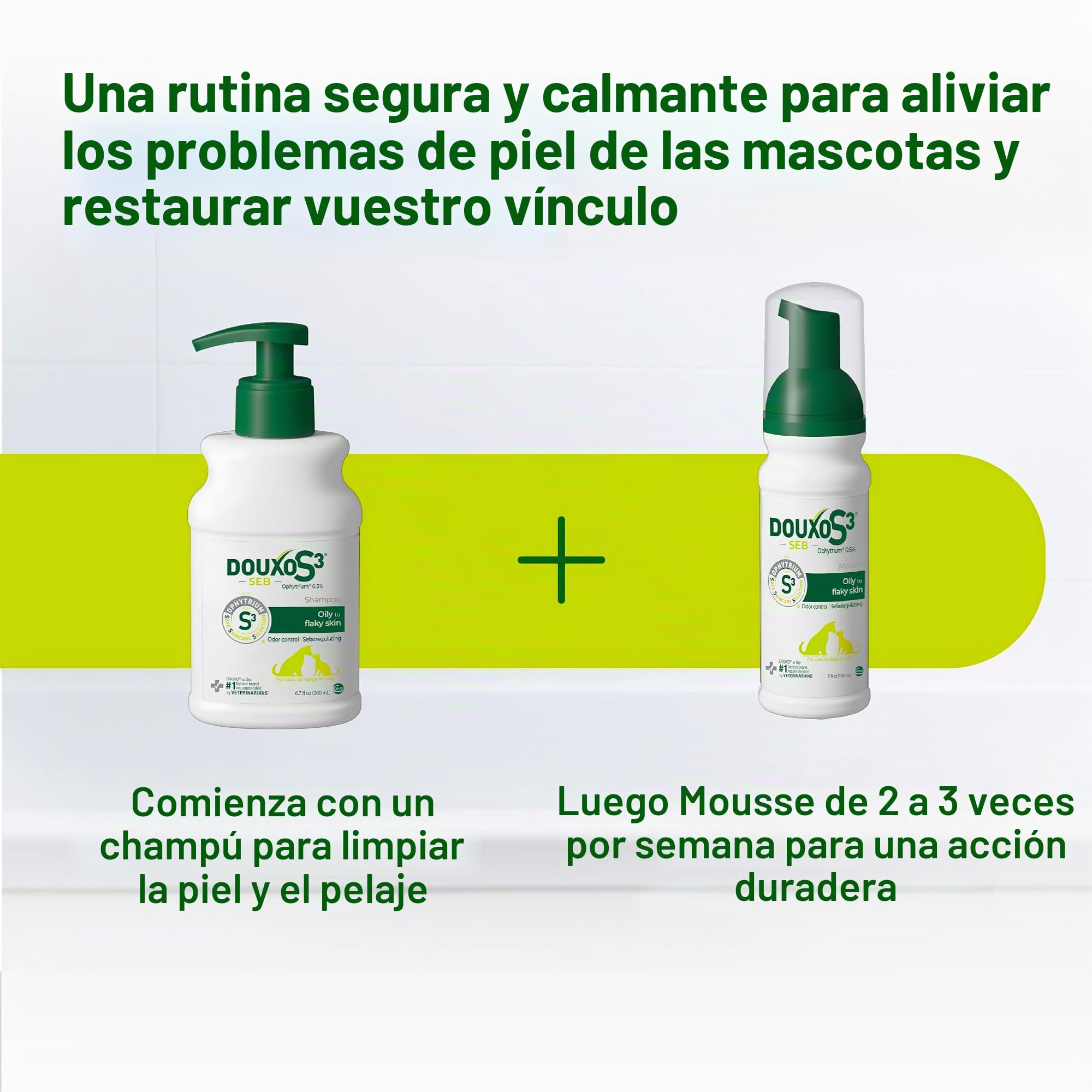 Douxo S3 SEB Mousse, Contiene 0.5% de ofitrio, Control de olores y seborregulador, para Piel Grasa a escamosa, seborrea, para Perros y Gatos, 5 onzas líquidas