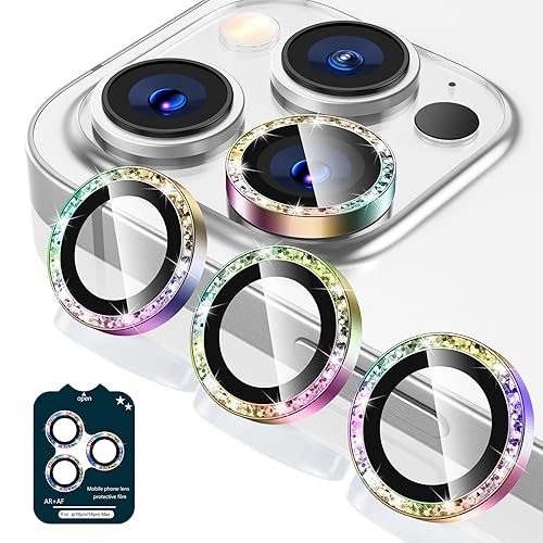 Tensea Camera Lens Protector Compatible for iPhone 16 Pro Max/16 Pro/14 Pro Max/14 Pro, Metal Aluminum Alloy Tempered Glass Cover Camera Screen Protector Accessories, Case Friendly - Colorful Glitter