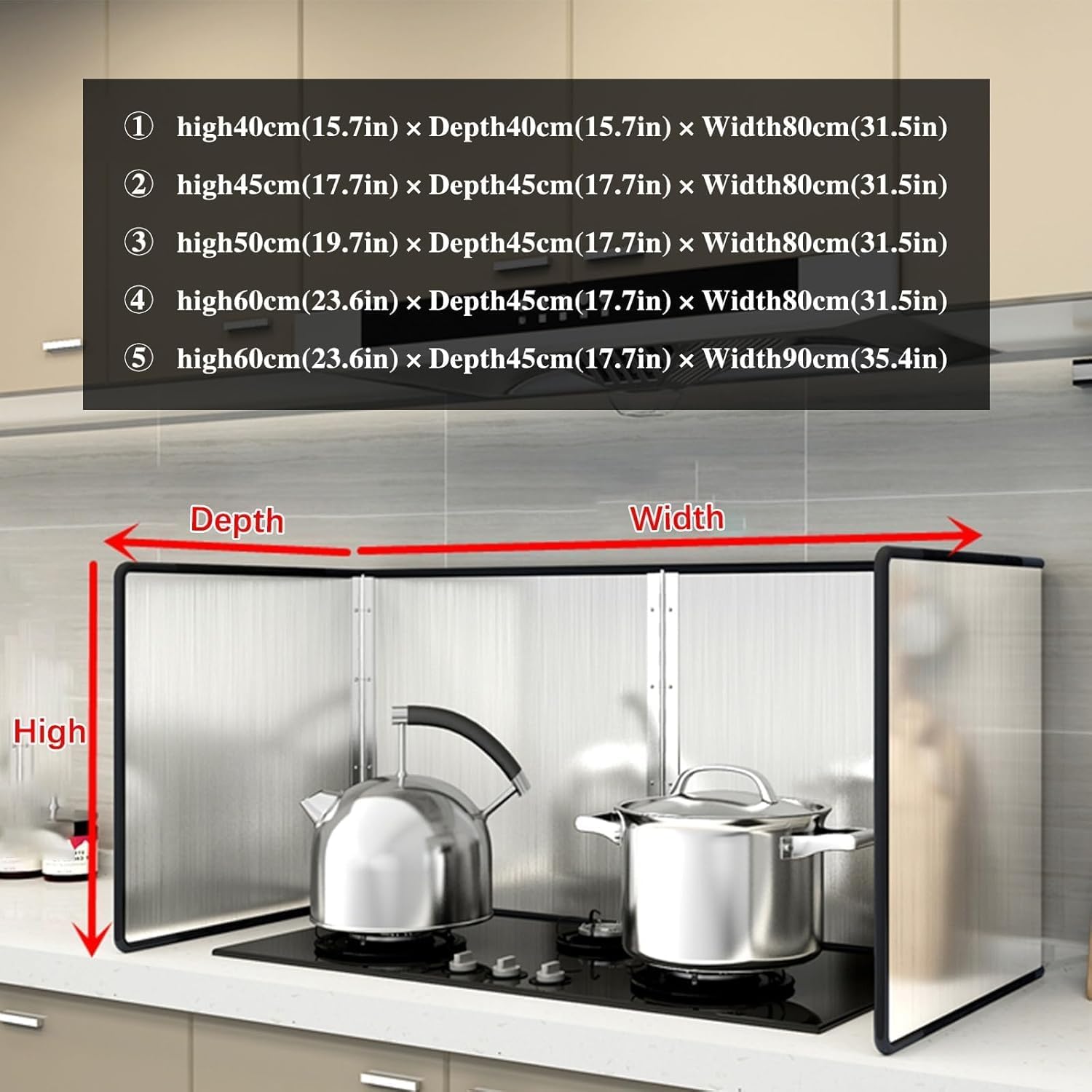 Splatter Guard for Stove Top, 4 Sided Splatter Guard, Foldable Stainless Steel Oil Splatter Screens for Frying, Nonstick Oil Stove Splash Guard, Stove Heat Insulation Board for Cooking(40x40x80cm)