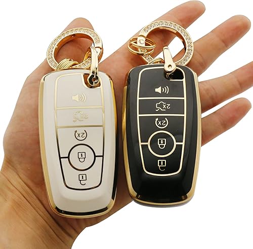 Funda para llavero Ford de TPU suave para Ford Fusion Edge F-150 Mustang Lincoln Explorer MKX MKC MKZ Smart Key Fob Case, Negro Blanco