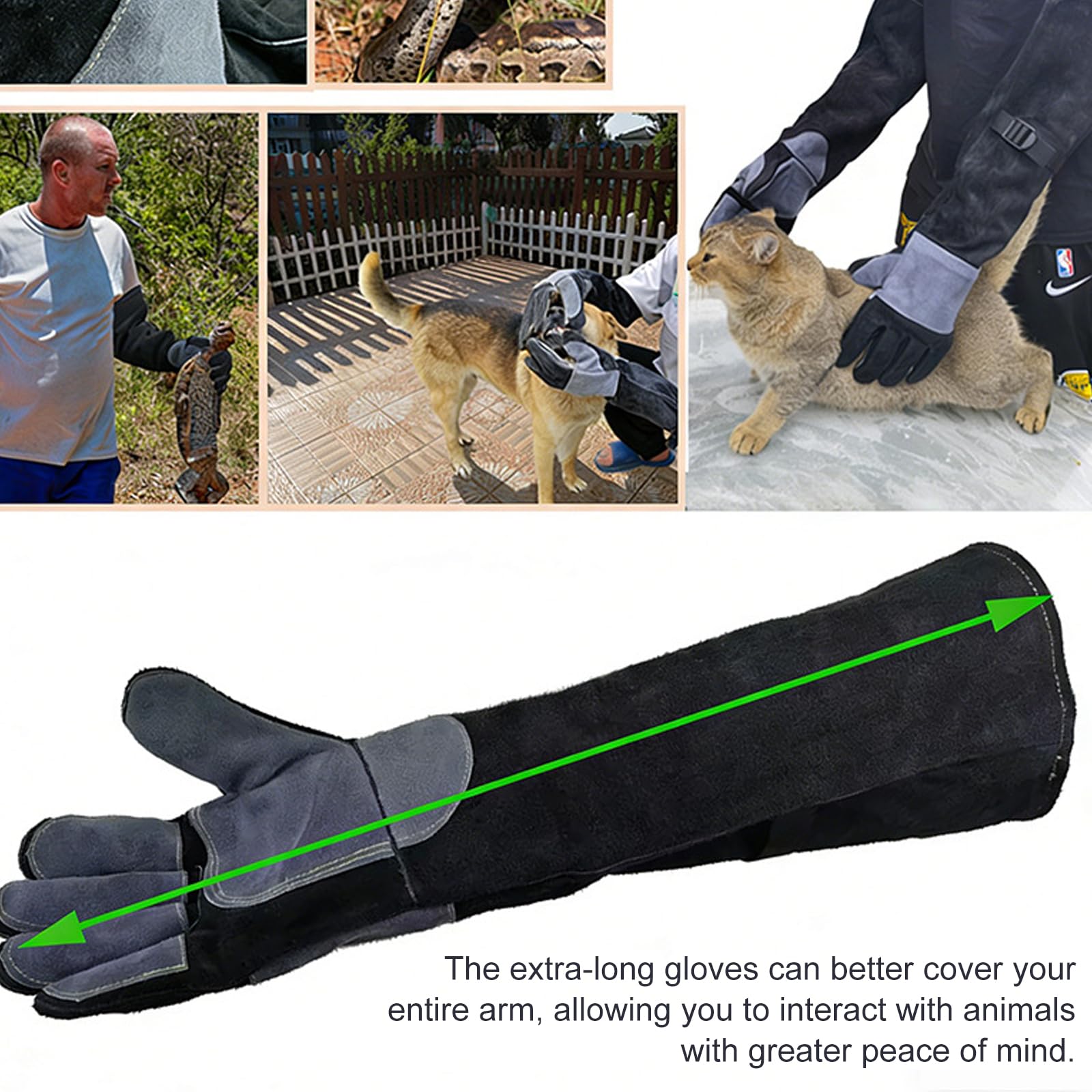 Gants de toilettage pour animaux de compagnie pour chats, chiens et petits animaux de compagnie, longs gants de manipulation en cuir avec couverture renforcée des mains, utilisation de gants de pour à