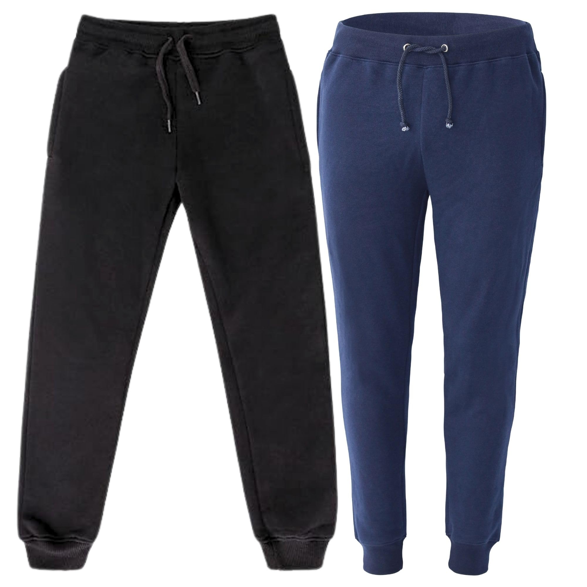 Zargun Kids Jogging Bottoms 2-Pack Slim Fit PE Joggers, Activewear Sweatpants, Lounge Pants, and Uniform Trousers for Boys & Girls, Ages 5-14 (UK, Age, 9 Years, 10 Years, Regular, Black/Navy)