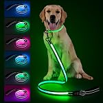 LED Feuille de chien, lumière & Feuille de chien allumée rechargeable, 7 Modes d'éclairage, Poignée rembourrée, laisse lumineuse réfléchissante double-câlin, 360 Clip pivotant pour la marche de nuit, petits à grands chiens (4FT)