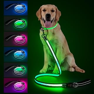 Visinite 4ft LED Light Up Dog Leash - 7 Modes, Rechargeable, Reflective Glow, Double-Sided for Night Walking Safety, Small-Large Pets