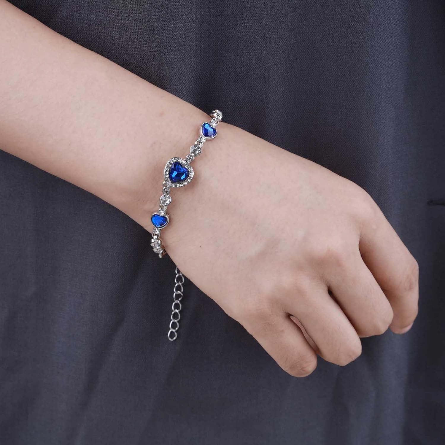 Andelaisi Boho Sapphire Crystal Bracelet Blue Sapphire Rhinestone Bracelet Vintage Cz Crystal Hand Chain Bracelet Bling Cz Sapphire Bracelet Jewelry for Women - Image 6