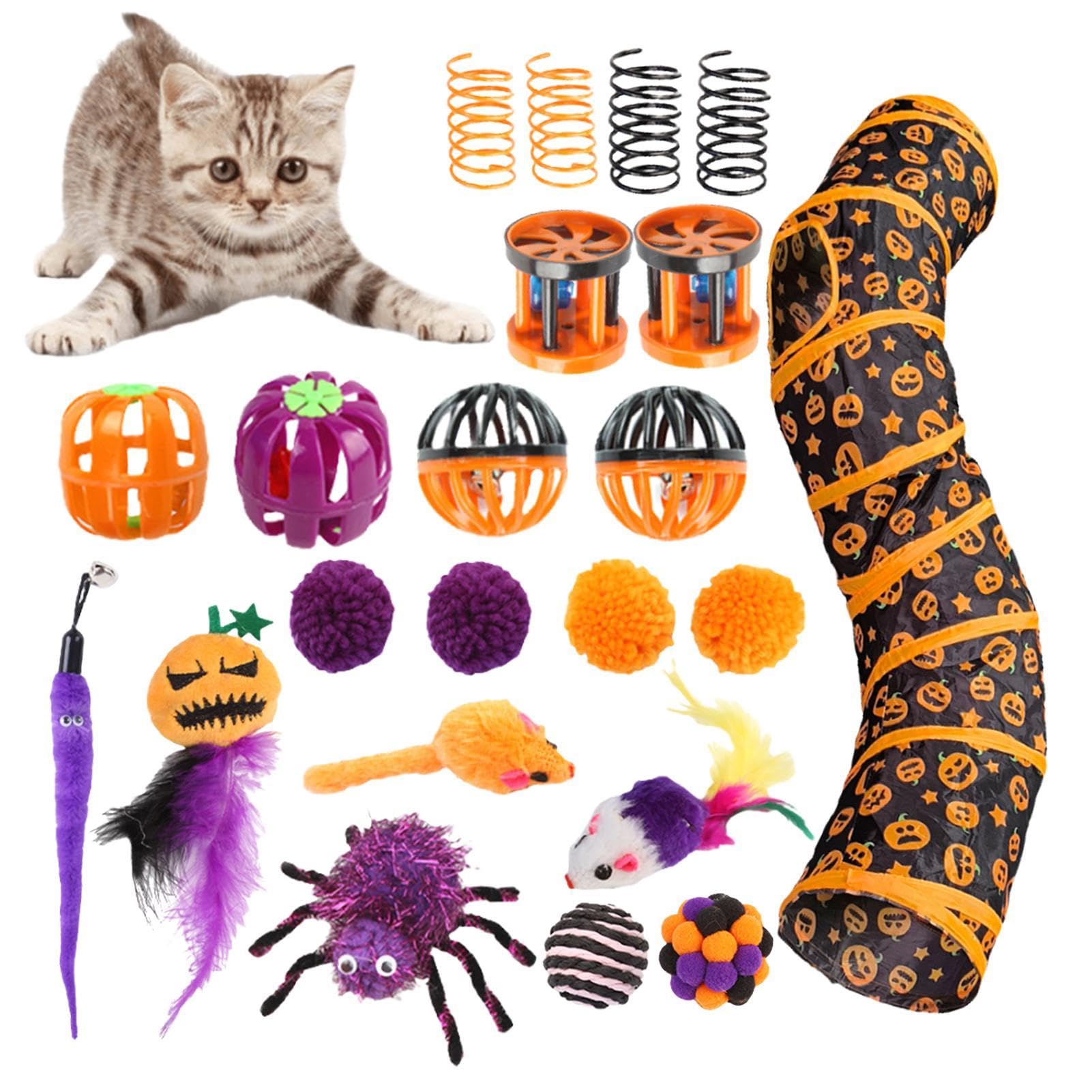 Indoor Peekaboo Cat Tunnel - Halloween Cat Toy Tunnel Set, Peekaboo Cat Cave Halloween Themed Tunnel | Interactive Indoor Pet Toys, Animal Habitat Cat Tunnel Foldable for Study Room, Bedroom, Balcony