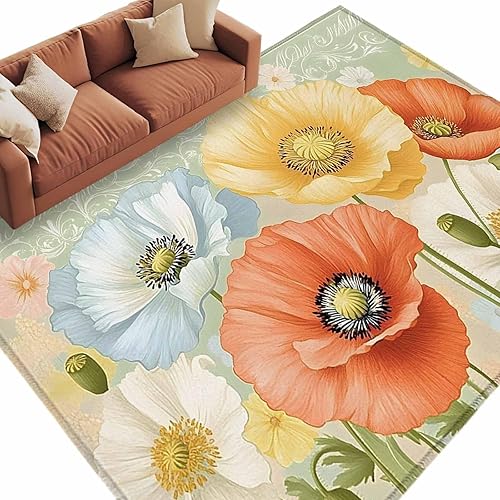 Miniatura 3 de 5x8 Area Rugs, Retro Spring Floral Non-Skid Rubber Backing Large Rectangle Rugs - Living Room Bedroom Home Office, Watercolor Summer Flower