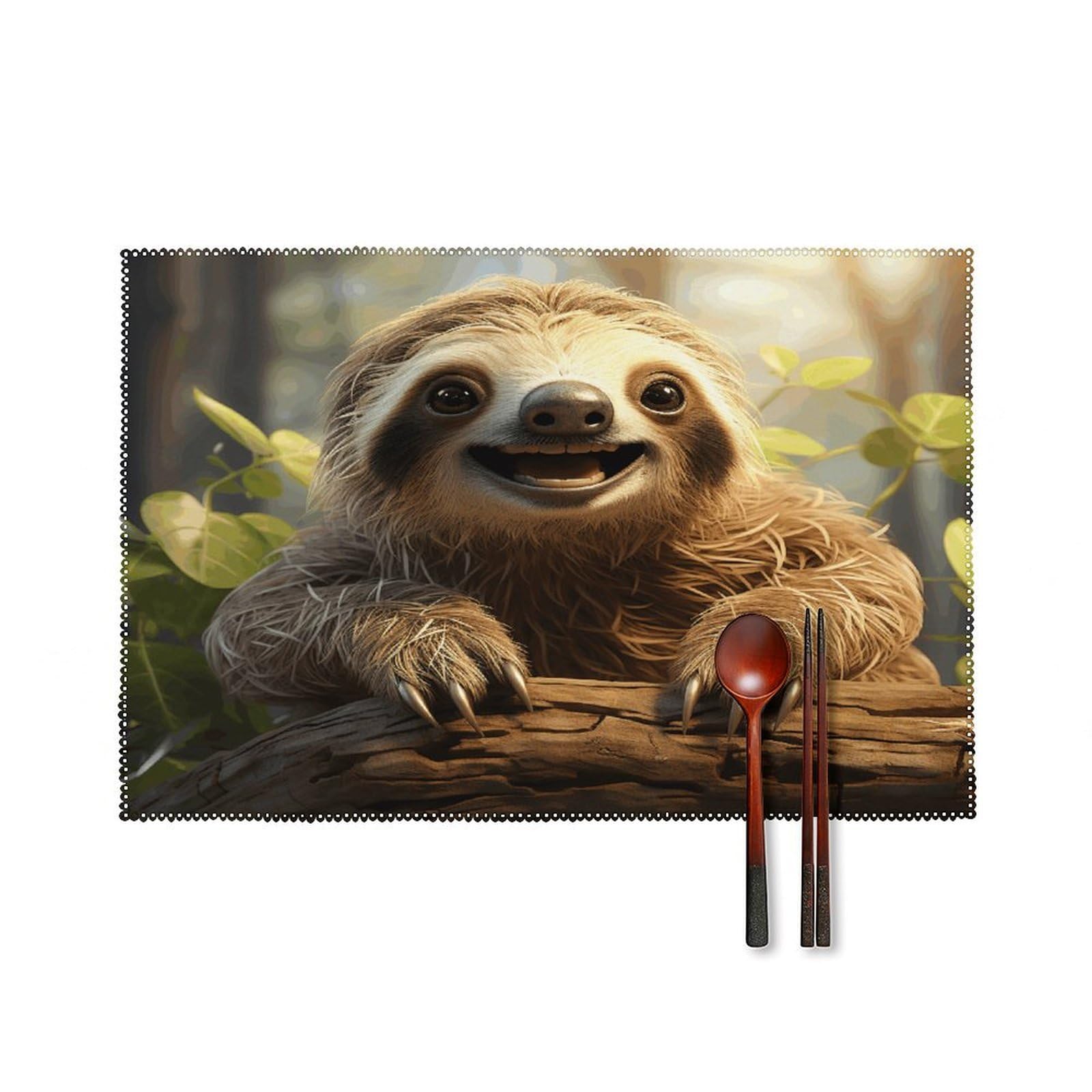 Cartoon Sloth Placemats Set of 4 Non-Slip Heat Resistant Table Mats Canvas Washable Cloth Place Mats Easy to Clean Premium Placemat for Kitchen Dining Table Decoration