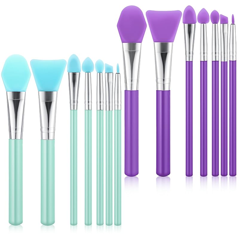 Kit com 14 pincéis aplicadores de silicone Xelsluthe, verde e roxo