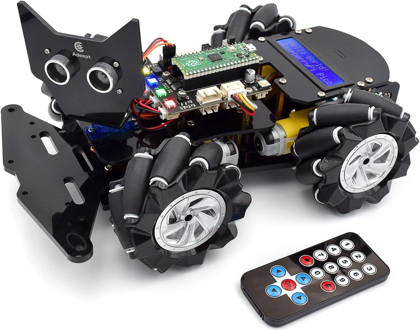 4WD Omni-Directional Mecanum Wheels Robotic Car Kit Compatible with Raspberry Pi Pico DIY STEM Remote Controlled Educational Robot Kit with LCD1602 Display and Tutorials