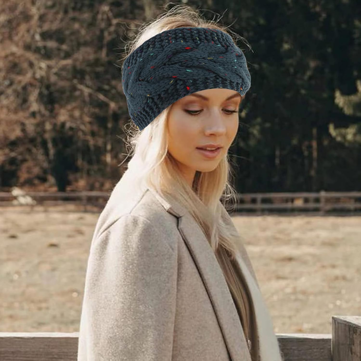 TODDER 2 Pack Winter Headbands for Women Knitted Headbands Fuzzy Fleece Lined Chunky Cable Knit Ear Warmer Thick Headband Warm Headband for Women Winter Accessories - Image 4