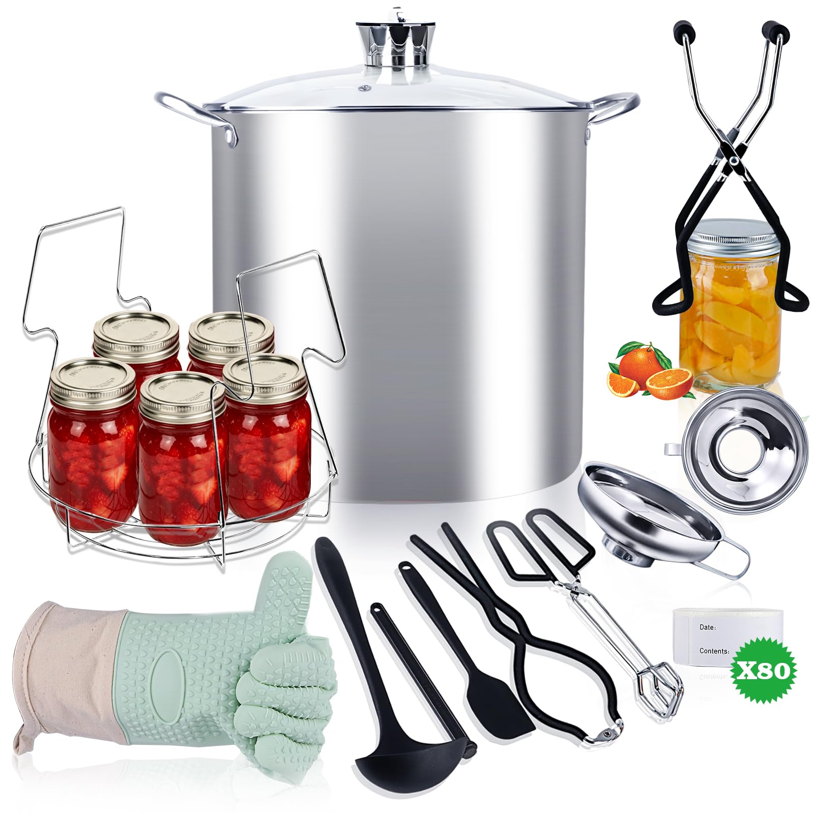 Stainless Steel Canning Pot-Canning Supplies Starter kit, Canning Tool Kits Set for Beginners, Water Bath canner with Rack for Canning, Induction Compatible (24L, Silver)