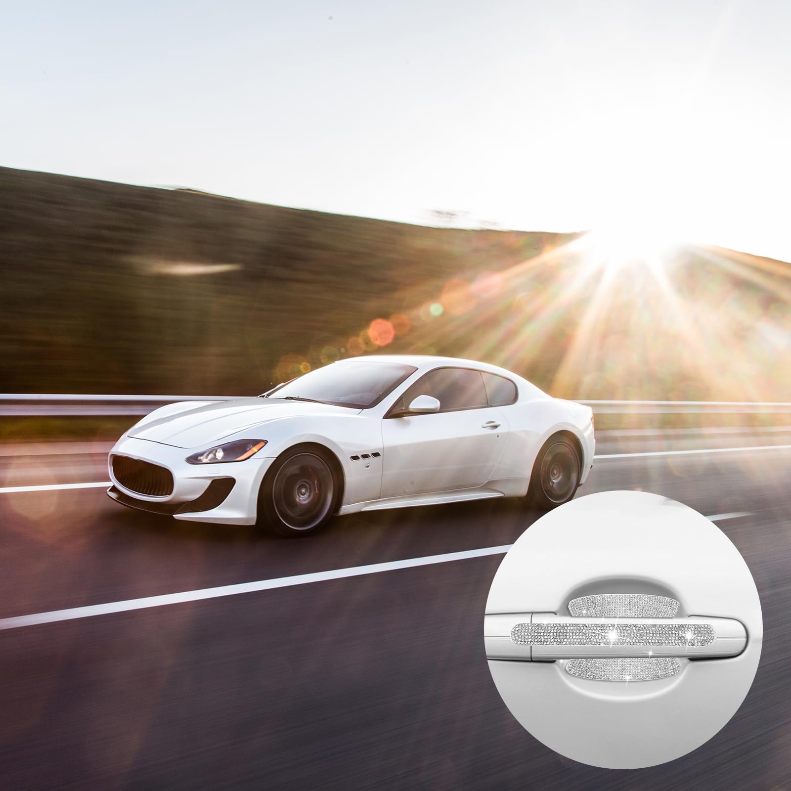 Crystal Car Door Handle Scratches Protector - 10PCS Silver Rhinestone Stickers - Bling Auto Accessories for Women — view 6