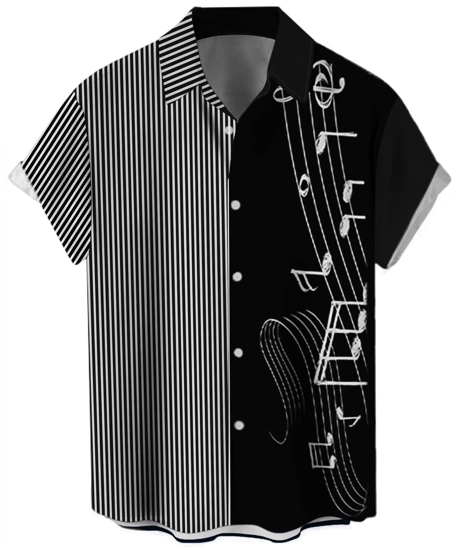 Men's Vintage Bowling Shirt 1950s Retro Rockabilly Style Short Sleeve Button Down Music Hawaiian Shirts, M