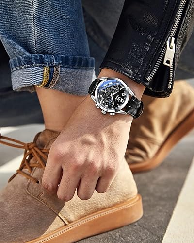 Miniatura 6 de OLEVS Reloj para hombre cuero marrón moda cronógrafo reloj luminoso impermeable casual relojes de pulsera