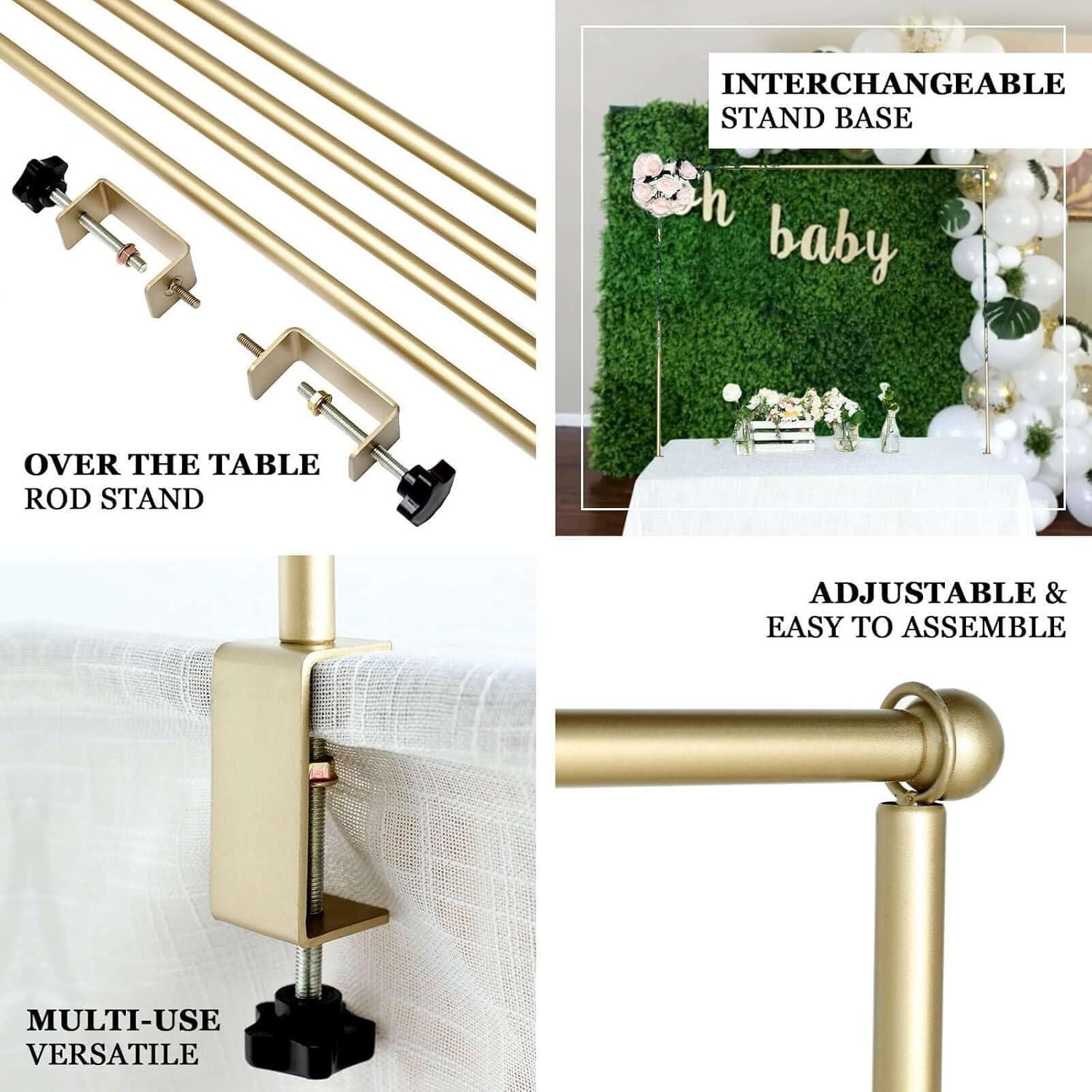 Efavormart 42" Tall Gold Adjustable Over The Table Rod Stand, Metal Table Flower Arch for Weddings, Showers, Party, Centerpiece Decorations