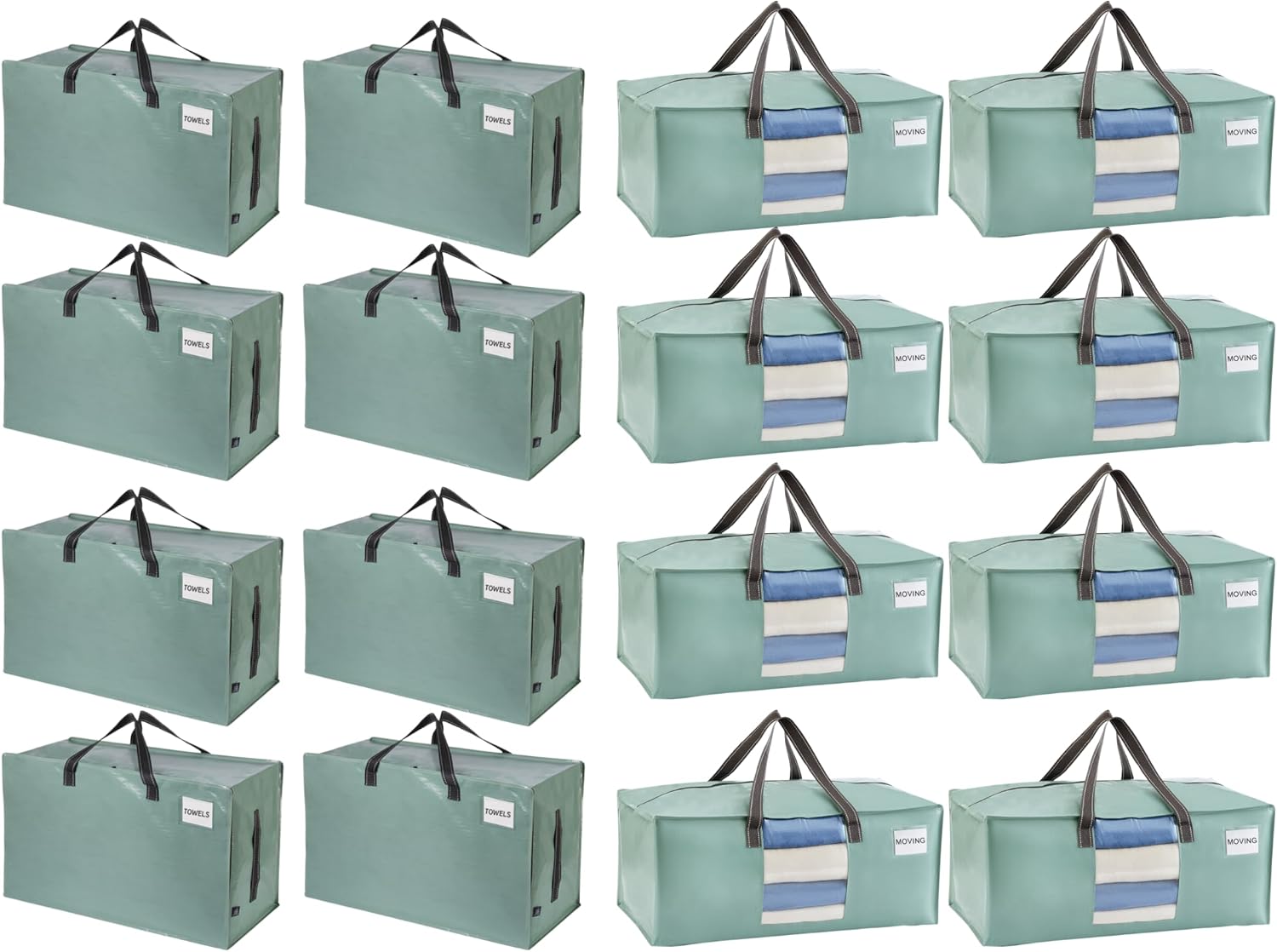 VENO 16 Pack Moving Bags (8 with Side Handles + 8 with Window)