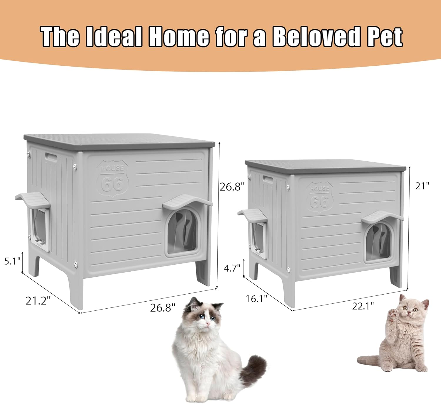 Plastic Cat House Outdoor - Feral Cat Houses with Escape Door, Waterproof Outdoor Cat House for Feral Cats, Outside Cat Shelter for with Soft Mat, Assemble Easily