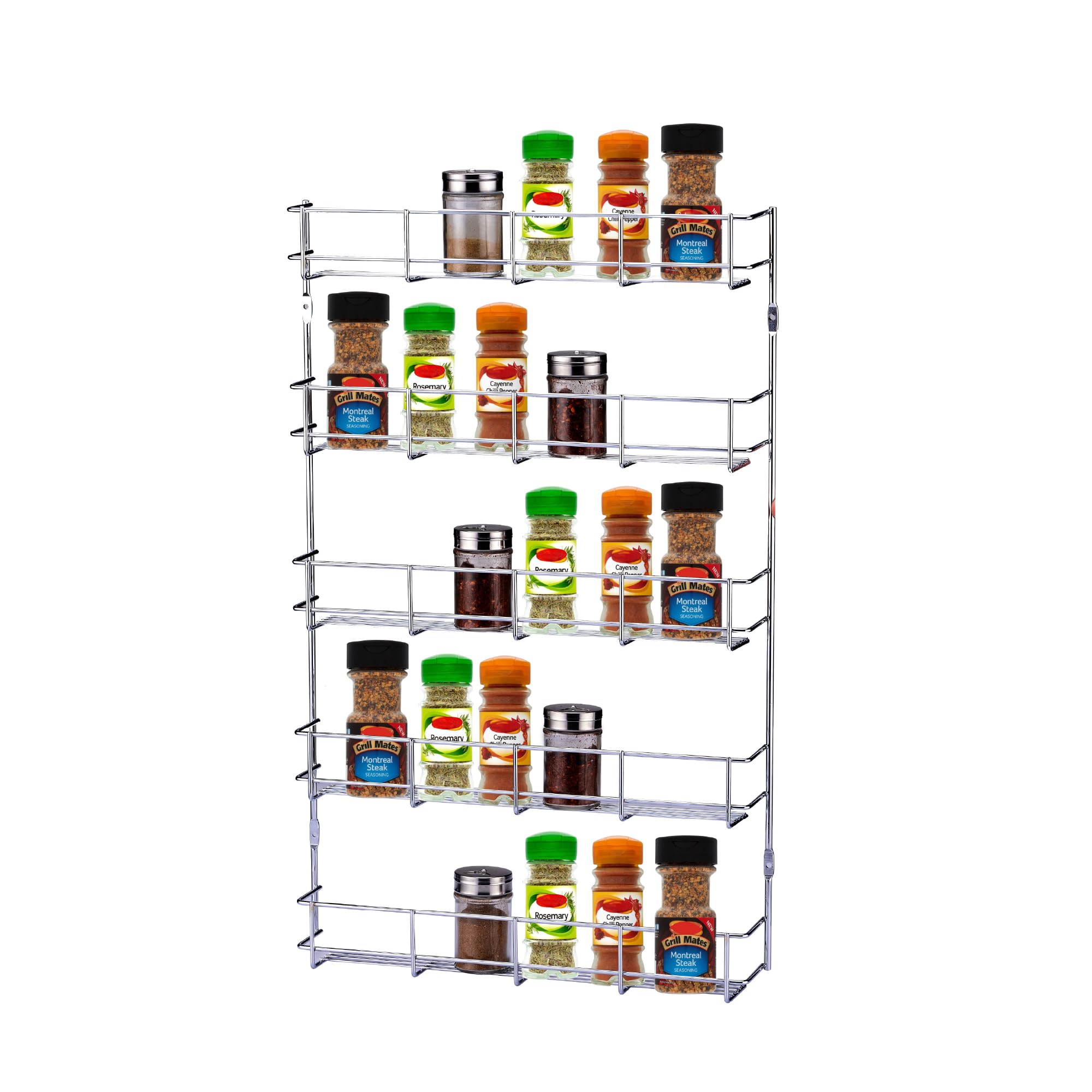 Buckingham Silver 5 Tier Spice And Herb Rack Premium Quality Heavy-Duty Chrome Wall Mounted Kitchen Cupboard Storage Organiser 40.5 Cm (Tier 5)