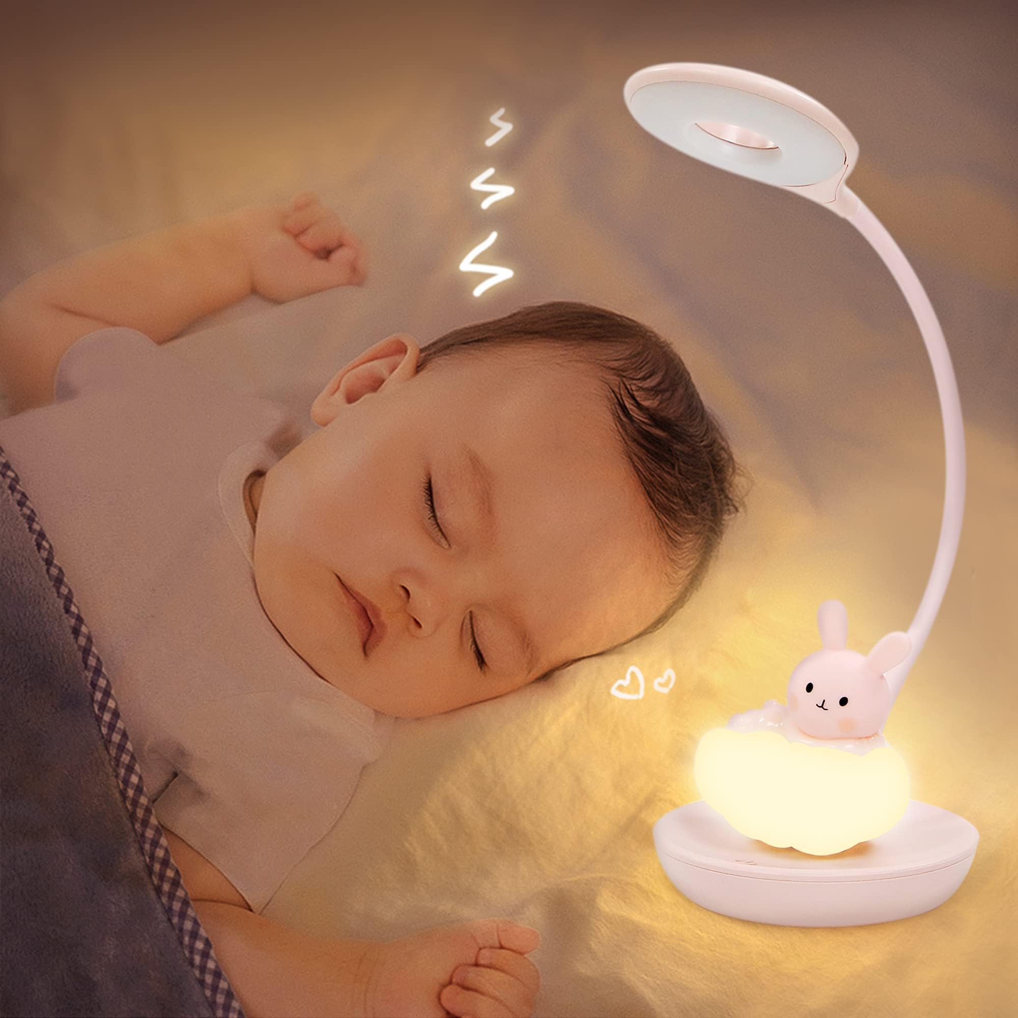 Lampa biurkowa LED dla dzieci, ochrona oczu, lampka do czytania, ładowana przez USB, energooszczędna lampka nocna, ściemniana, czujnik dotykowy, lampa stołowa, styl kreskówkowy (różowy)