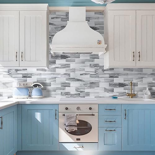 Vista 52 de STICKGOO 10 hojas de azulejos de metro para despegar y pegar, azulejos de pared para salpicaduras de cocina, azulejos de pared de PVC para Pizarra