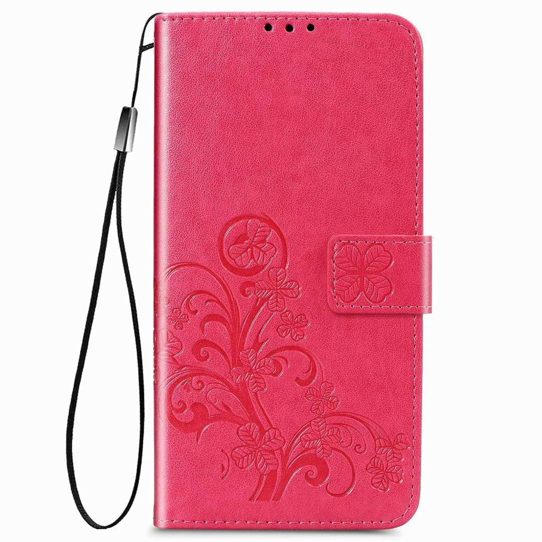 FTRONGRT Case for Tecno Camon 16 SE, Wallet Flip Cover with Mobile Phone Holder and Card Slot, Magnetic PU Leather Wallet Case for Tecno Camon 16 SE-Rose Red
