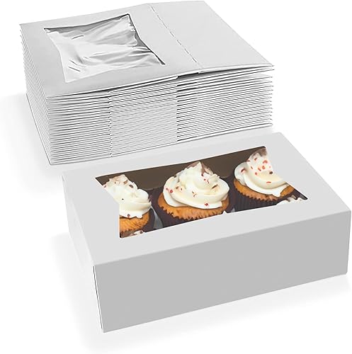 MT Products - Caja de panadería  pastelería, de cartón, de 8" de largo x 5 34" de ancho x 212" alto, con ventana desplegable (pack de 15 unidades).