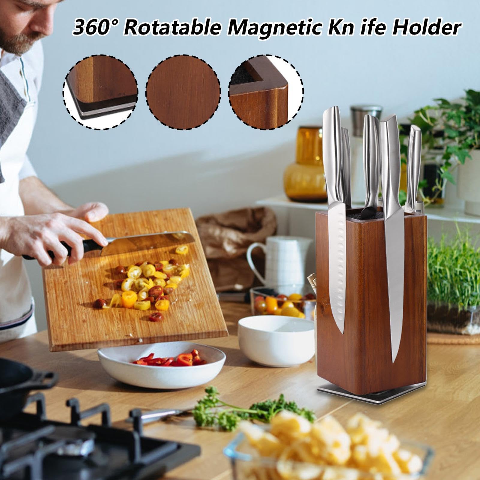 Magnetischer Messerhalter Drehbarer vertikaler Magnet-Holzständer | Holz-Messeraufbewahrung Für Die Küche Für Köche, Kochbegeisterte, Küche, Restaurant, Food Truck, Obstladen, Café, Wohnung,