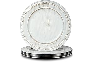 A Set of Six Vintage 13" White Beaded Charger Plates for the Perfect Wedding