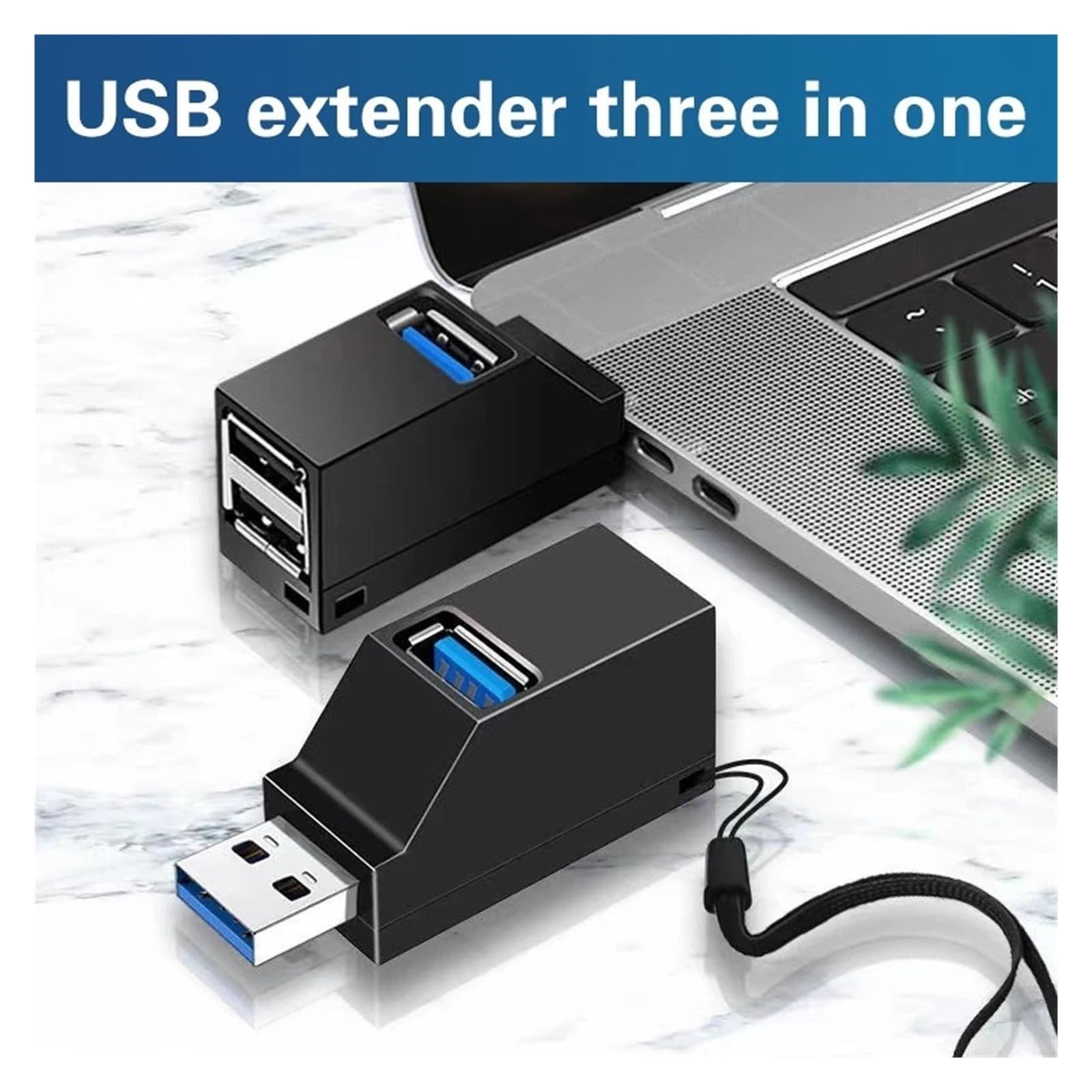 Hub USB 3.0 3-portowy do mini rozdzielacza, szybki transfer danych 5 Gb/s, przedłużacz do laptopa PC (2.0 USB, biały)
