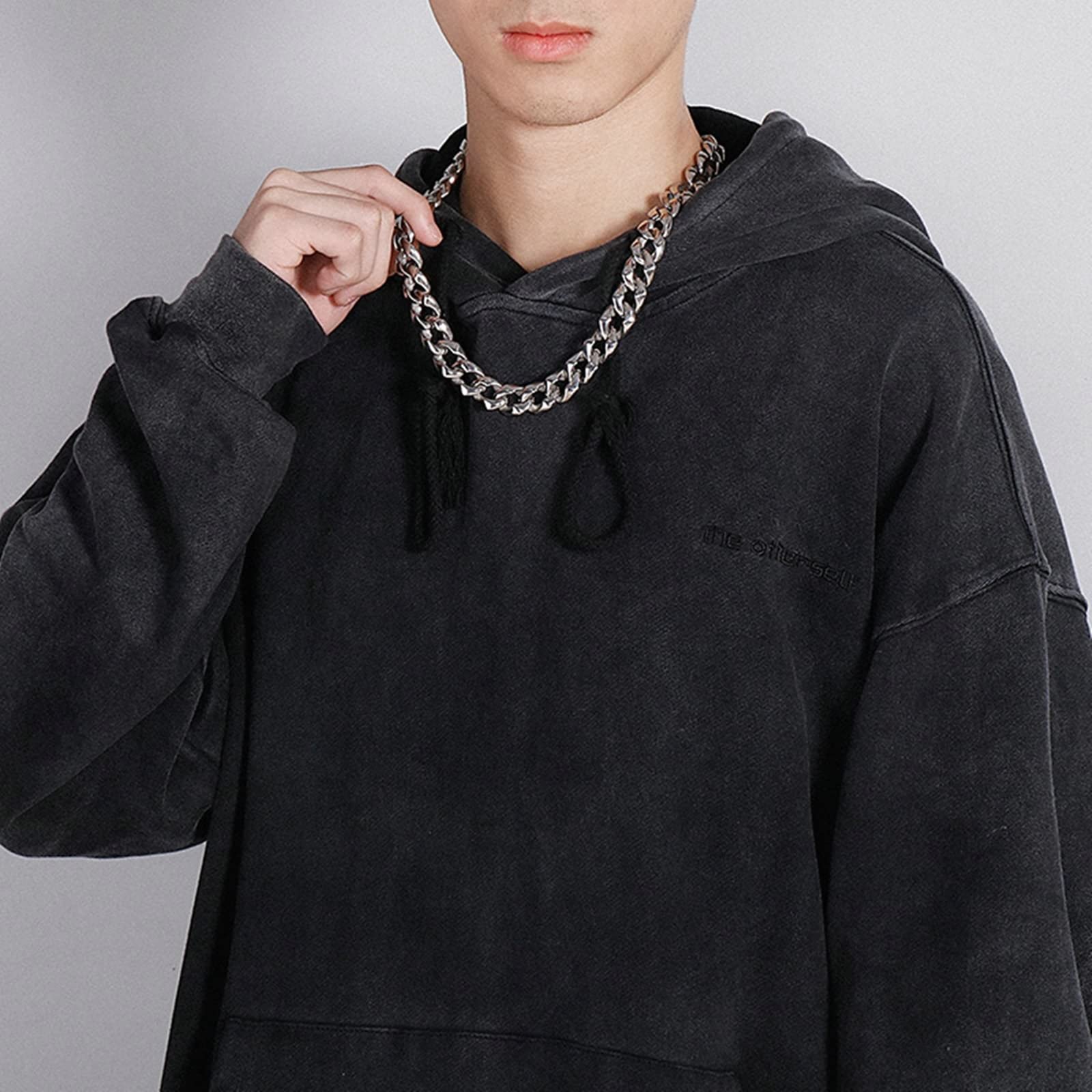 Męski łańcuszek 60 cm, łańcuszek pancerka, męski, srebrny, stal nierdzewna, szerokość 14/16 mm, metalowy łańcuszek, długi hip hop